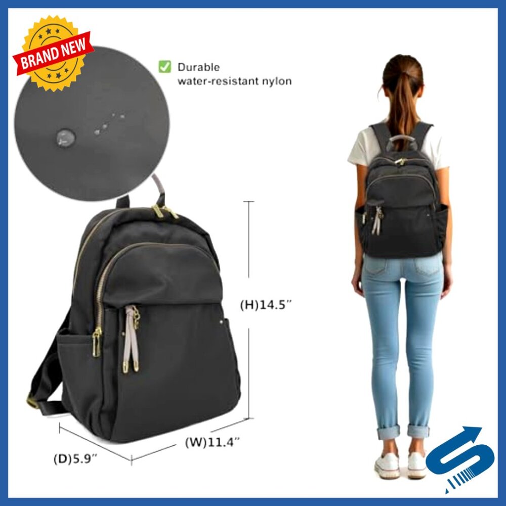 Medium Nylon Backpack Purse Lightweight Water-Res… - image 5